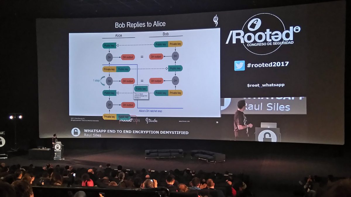 Raul Siles desmitificando la encriptación de extremo a extremo en Whatsapp - RootedCon2017